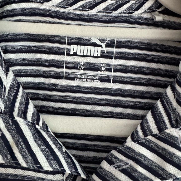 New Puma Kids Golf Polo Shirt Gray Black White Striped T-Shirt Unisex Medium - Picture 4 of 6